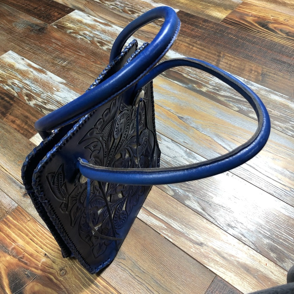 Alexis David Hand Tooled Leather Hand Bag Purse Cobalt Blue
